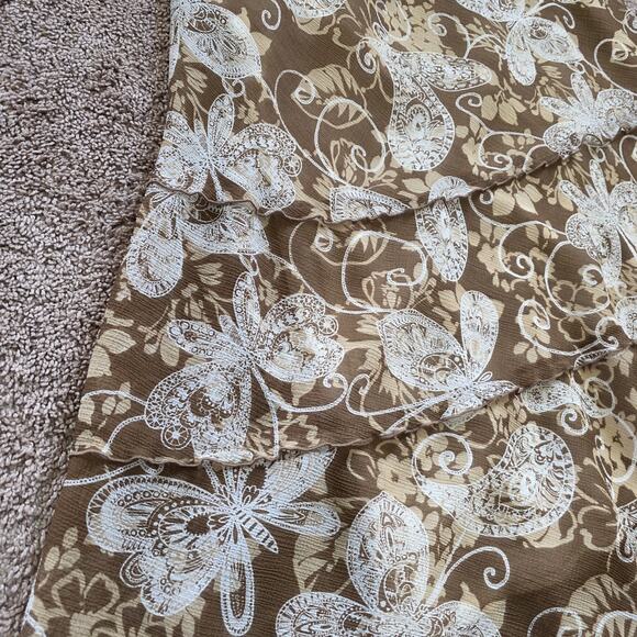 Vtg Floral Butterfly Midi Skirt Womens 12 Brown Tiered Fairy Boho Hippie Flowy - Picture 3 of 8